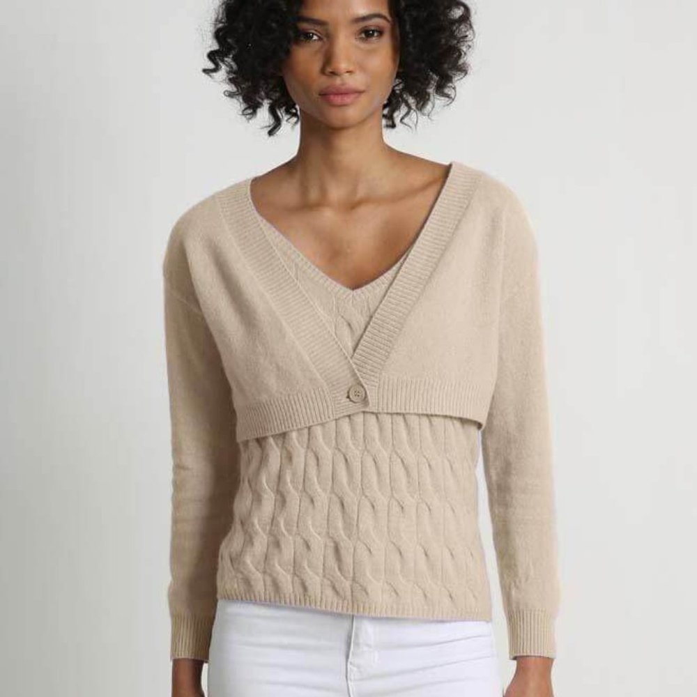 Off the Shoulder Cropped Cashmere Cardigan from Minnie Rose